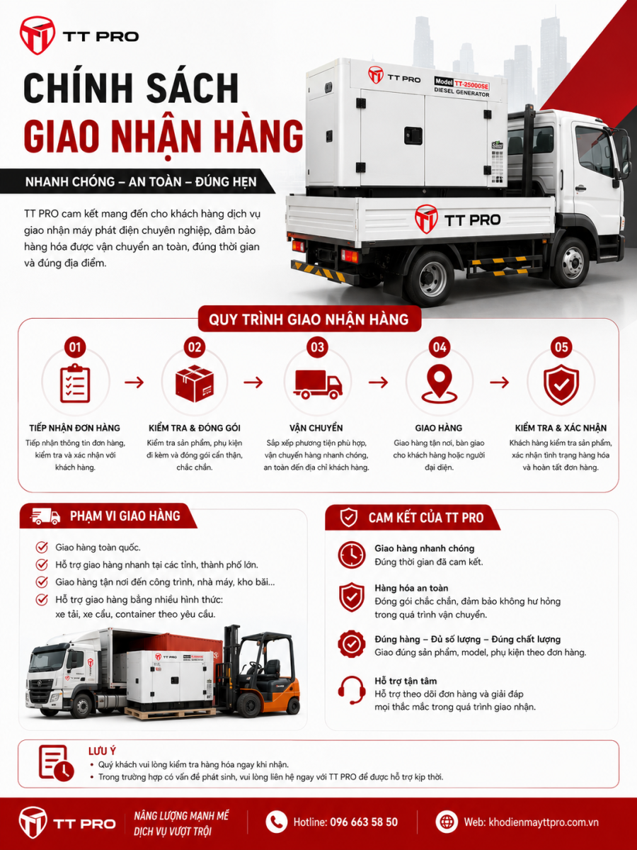 Chính sách giao nhận hàng cho máy phát điện TTPRO